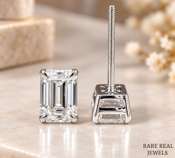 Emerald Cut Diamond Stud Earrings, Lab Grown Diamond Solitaire Studs, IGI Certified Earrings, Gift for Her, Bridal Jewelry