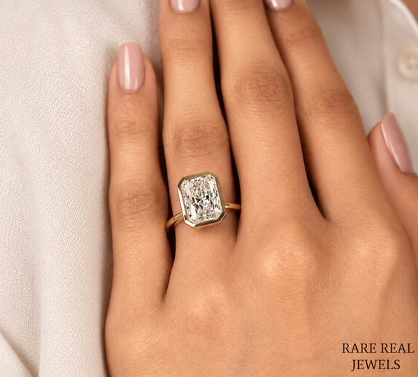Radiant Cut Bezel Engagement Ring, Solitaire Diamond Ring, Yellow Gold Bridal Ring, Modern Proposal Ring, Gift For Her