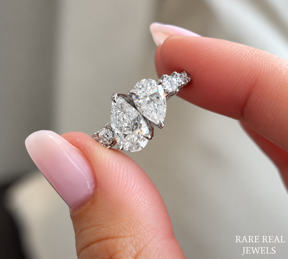 Pear Cut Toi Et Moi Diamond Engagement Ring, White Gold Bridal Ring, Double Pear Diamond Ring, Proposal Ring For Her