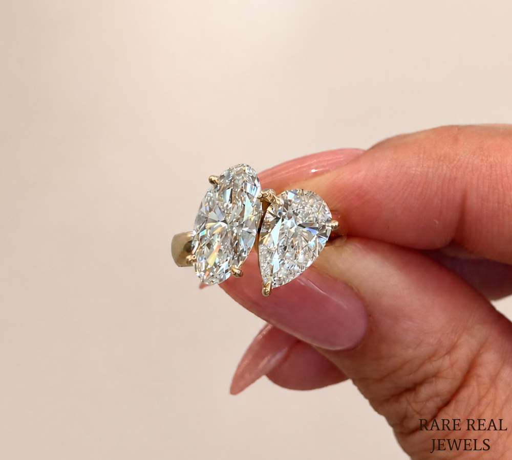 Pear & Oval Cut Lab Grown Diamond Toi et Moi Engagement Ring, 14K Yellow Gold Two Stone Bridal Ring