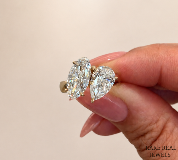 Pear & Oval Cut Lab Grown Diamond Toi et Moi Engagement Ring, 14K Yellow Gold Two Stone Bridal Ring