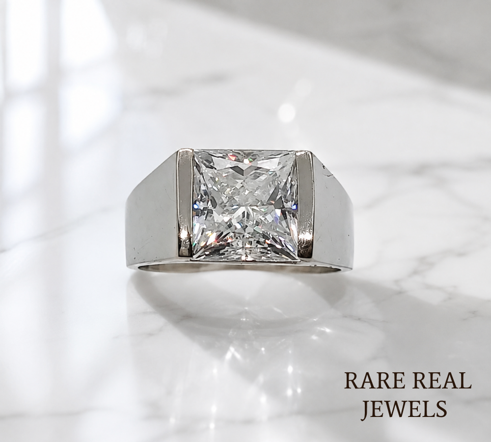 Princess Cut Lab Grown Diamond Men's Ring, White Gold Solitaire Engagement Ring, Signet Ring, Wedding Band Gift For Him