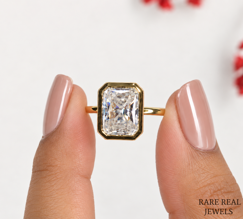 Radiant Cut Bezel Engagement Ring, Solitaire Diamond Ring, Yellow Gold Bridal Ring, Modern Proposal Ring, Gift For Her