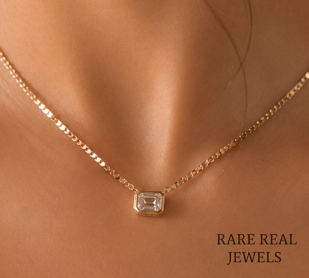 Bezel Set Emerald Cut Diamond Necklace | Solitaire Diamond Pendant | Minimalist Gold Necklace | Lab Grown Diamond Jewelry | Gift for Women