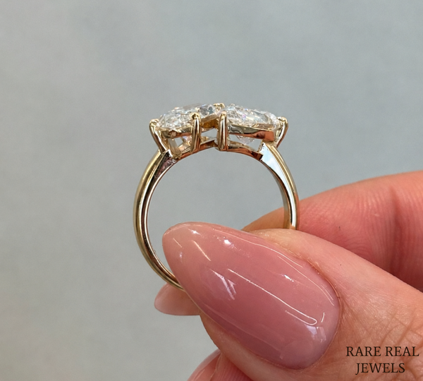 Pear & Oval Cut Lab Grown Diamond Toi et Moi Engagement Ring, 14K Yellow Gold Two Stone Bridal Ring