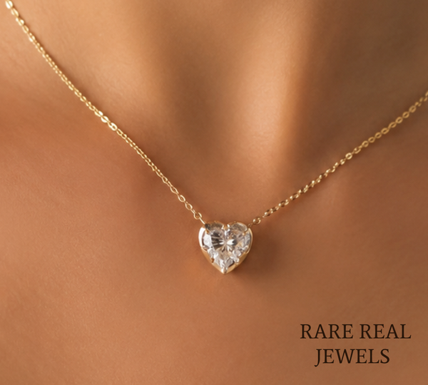 Heart Shape Diamond Necklace | Solitaire Heart Pendant Necklace | Minimalist Gold Necklace | Lab Grown Diamond Jewelry | Gift for Her