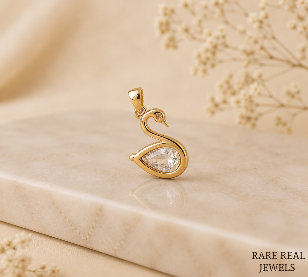 Pear Cut Lab Grown Diamond Swan Pendant, Lab Created Diamond Solitaire Pendant, Yellow Gold Pendant, Gift For Her