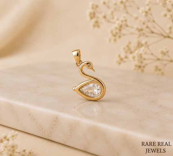 Pear Cut Lab Grown Diamond Swan Pendant, Lab Created Diamond Solitaire Pendant, Yellow Gold Pendant, Gift For Her