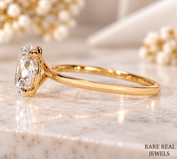 2 CT Oval Cut Lab Grown Diamond Engagement Ring, Yellow Gold Solitaire, Bridal Jewelry, Proposal Gift For Her