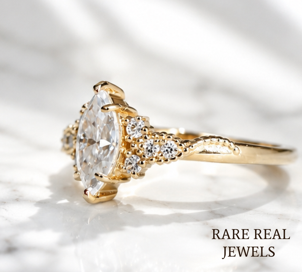 Marquise Diamond Engagement Ring Genuine Lab Grown Diamond Anniversary Ring Unique Proposal Ring for Her Six Claw Prong Setting Ring Gift