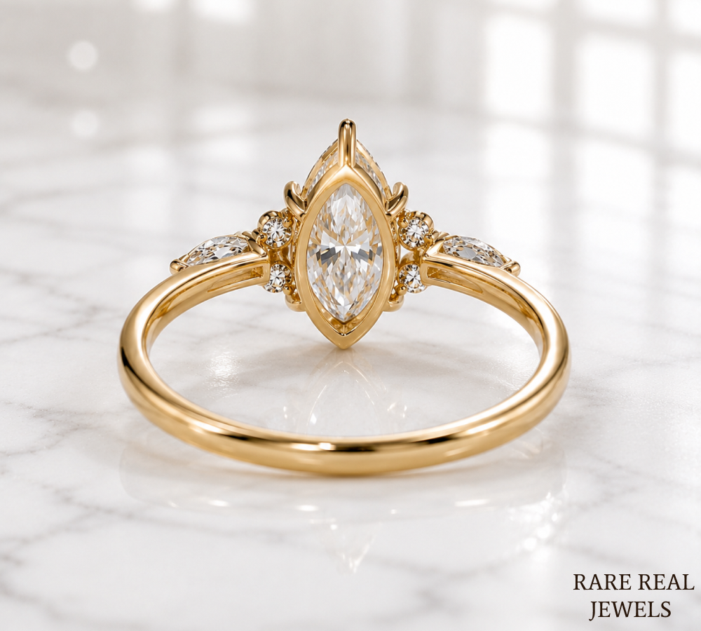 Marquise Diamond Engagement Ring Genuine Lab Grown Diamond Anniversary Ring Unique Proposal Ring for Her Six Claw Prong Setting Ring Gift