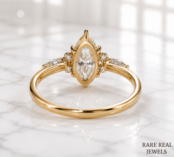 Marquise Diamond Engagement Ring Genuine Lab Grown Diamond Anniversary Ring Unique Proposal Ring for Her Six Claw Prong Setting Ring Gift