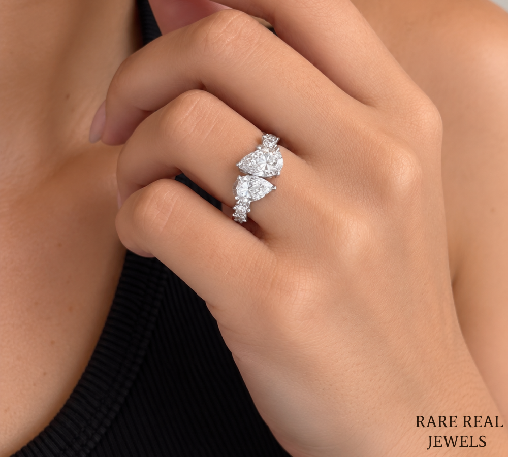 Pear Cut Toi Et Moi Diamond Engagement Ring, White Gold Bridal Ring, Double Pear Diamond Ring, Proposal Ring For Her