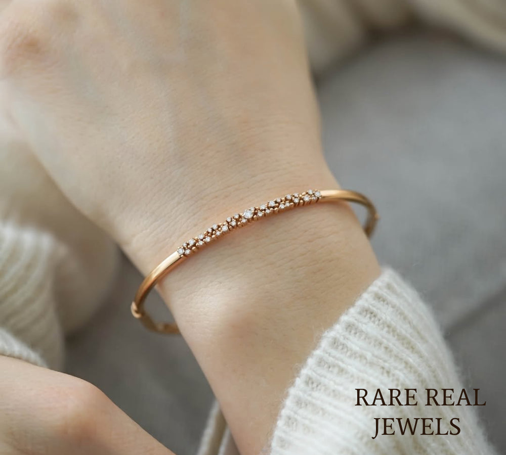 Luxury Pavé Diamond Bangle Bracelet in 14K Rose Gold – Minimalist Diamond Hinged Bangle for Women Secondary image