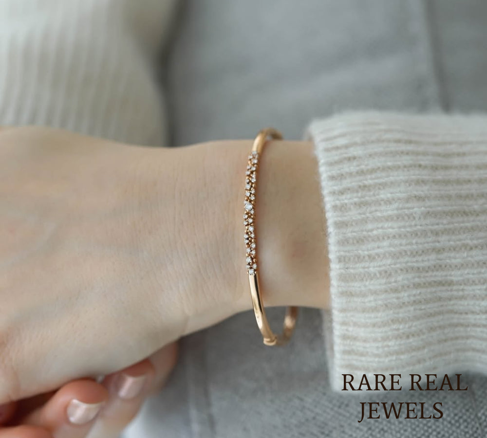 Luxury Pavé Diamond Bangle Bracelet in 14K Rose Gold – Minimalist Diamond Hinged Bangle for Women Main image