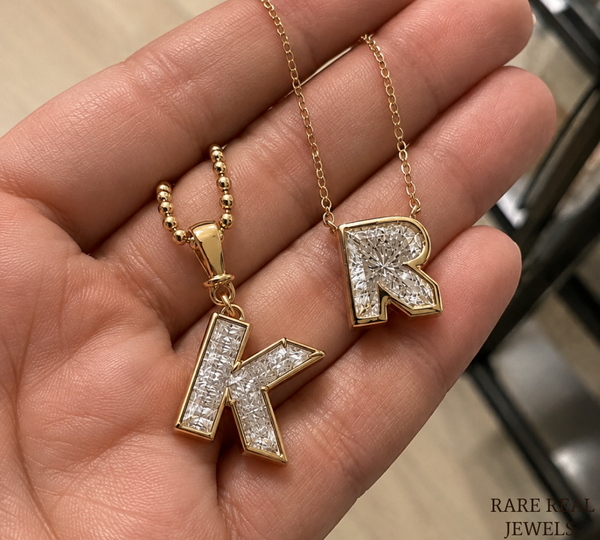 Lab Grown Diamond Initial Necklace, Yellow Gold Letter Pendant, Personalized Diamond Necklace, Custom Initial Jewelry, Gift for Her