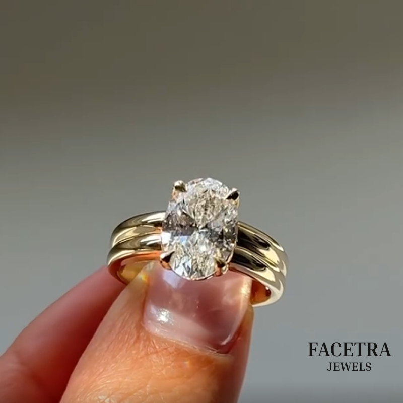 Oval Cut Lab Grown Diamond Engagement Ring, 3.00 CT Oval Diamond Ring, Yellow Gold Solitaire Ring, Bridal Ring, Promise Ring