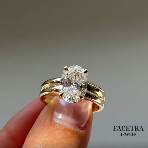 Oval Cut Lab Grown Diamond Engagement Ring, 3.00 CT Oval Diamond Ring, Yellow Gold Solitaire Ring, Bridal Ring, Promise Ring