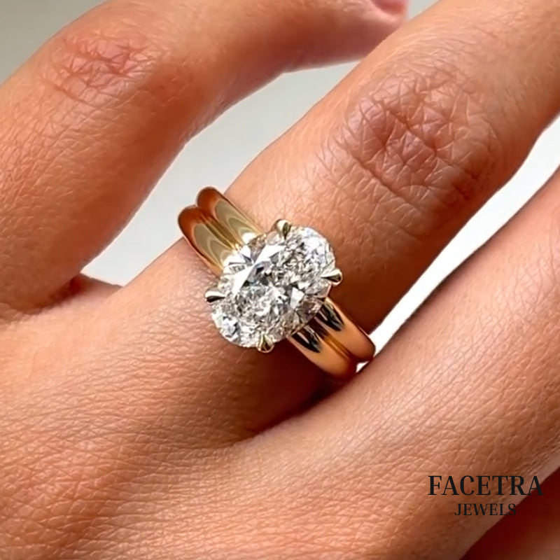 Oval Cut Lab Grown Diamond Engagement Ring, 3.00 CT Oval Diamond Ring, Yellow Gold Solitaire Ring, Bridal Ring, Promise Ring
