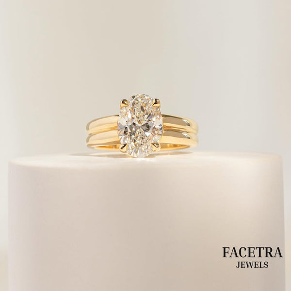 Oval Cut Lab Grown Diamond Engagement Ring, 3.00 CT Oval Diamond Ring, Yellow Gold Solitaire Ring, Bridal Ring, Promise Ring