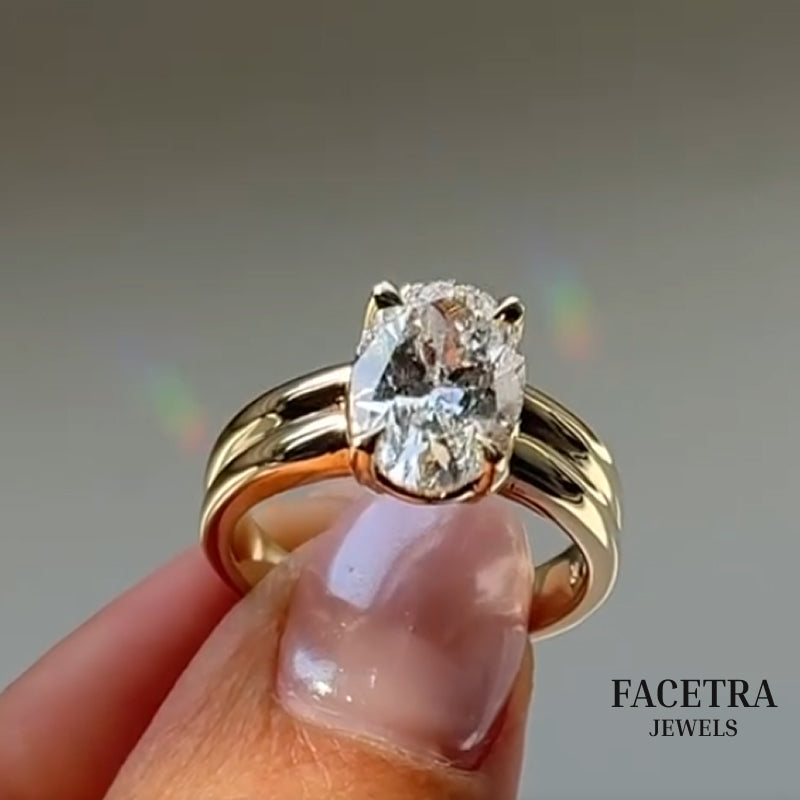 Oval Cut Lab Grown Diamond Engagement Ring, 3.00 CT Oval Diamond Ring, Yellow Gold Solitaire Ring, Bridal Ring, Promise Ring