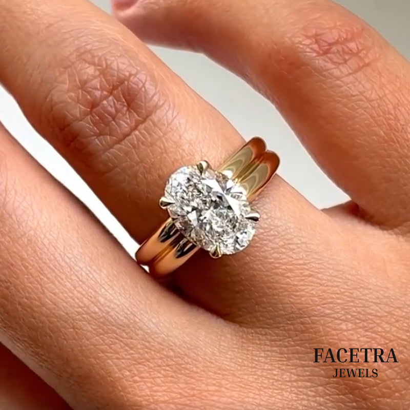 Oval Cut Lab Grown Diamond Engagement Ring, 3.00 CT Oval Diamond Ring, Yellow Gold Solitaire Ring, Bridal Ring, Promise Ring