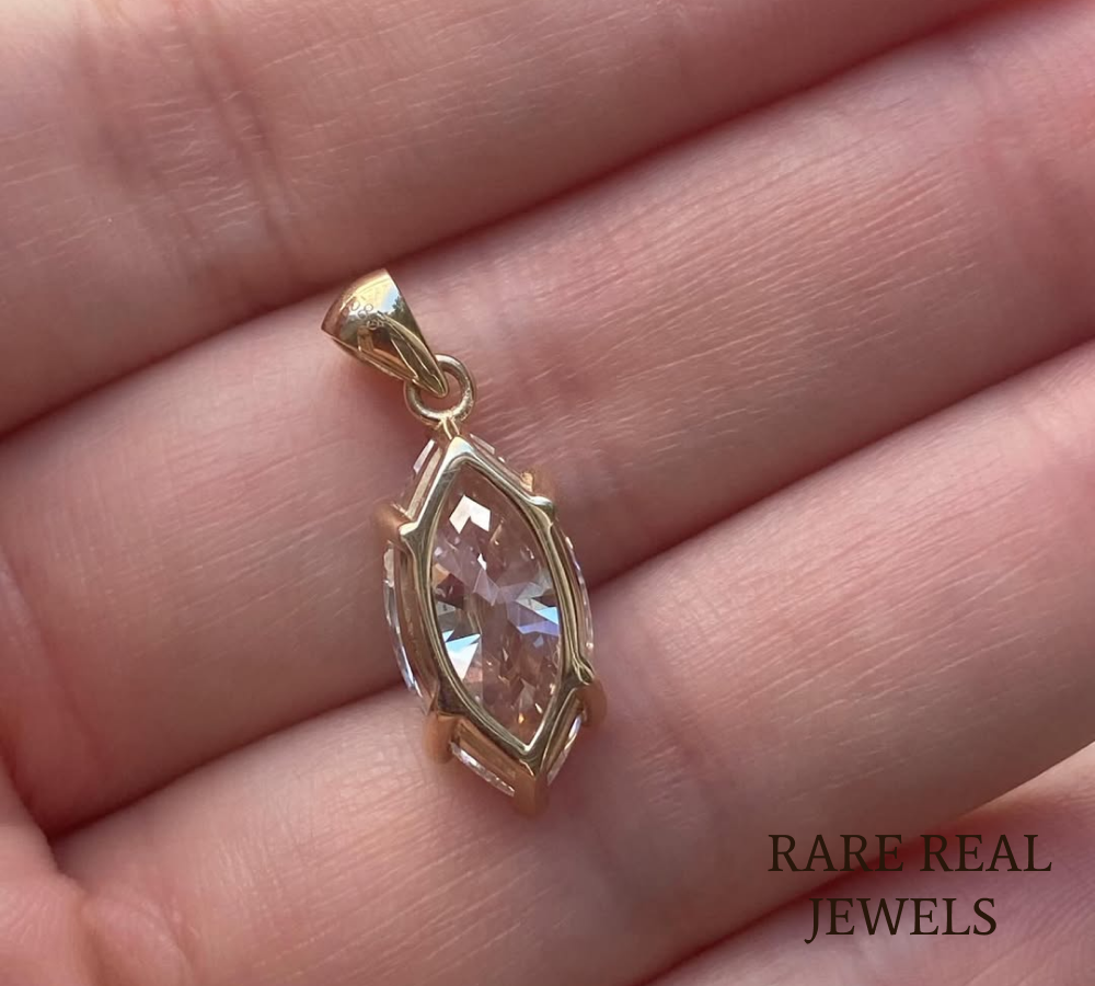 Marquise Lab Grown Diamond Pendant, 14K Yellow Gold Solitaire Necklace, Marquise Diamond Necklace, Minimal Jewelry, Gift for Her