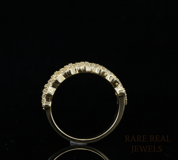 Diamond Link Statement Ring | Yellow Gold Diamond Chain Ring | Pave Diamond Fashion Ring | Luxury Cuban Link Ring | Modern Diamond Band