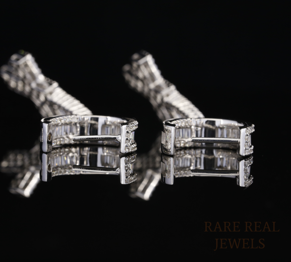 Diamond Cross Drop Earrings, Baguette Diamond Cross Earrings, Long Dangle Earrings, Diamond Hoop Earrings, Luxury Gift for Her
