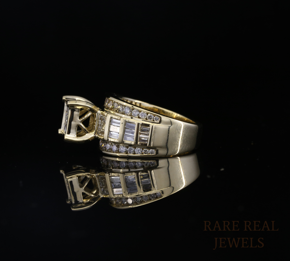 Men's Diamond Ring in Yellow Gold | Princess & Baguette Cut Diamond Statement Ring | Luxury Wedding Band | Diamond Cluster Ring for Him