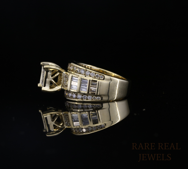 Men's Diamond Ring in Yellow Gold | Princess & Baguette Cut Diamond Statement Ring | Luxury Wedding Band | Diamond Cluster Ring for Him