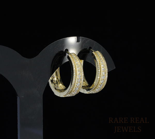 Diamond Hoop Earrings, Gold Diamond Huggie Hoops, Pave Diamond Hoop Earrings, Double Row Hoop Earrings, Luxury Jewelry Gift