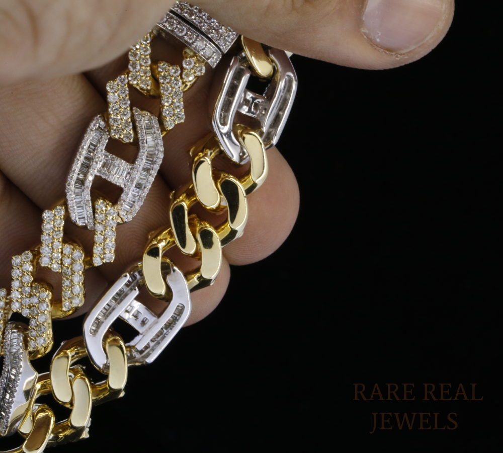 Two-Tone Diamond Cuban Link Bracelet | Heavy Pave Diamond Chain Bracelet in Yellow & White Gold