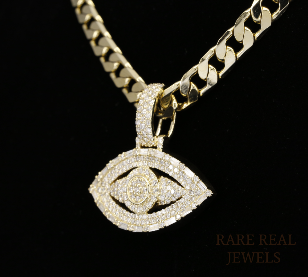 Evil Eye Pendant Necklace | Iced Out Evil Eye Charm | Diamond Protection Necklace | Gold CZ Eye Pendant | Hip Hop Jewelry Gift
