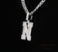 Diamond Letter M Pendant Necklace, Baguette Cut Diamond Initial Pendant, Personalized M Necklace, Diamond Initial Charm, Luxury White Gold Necklace