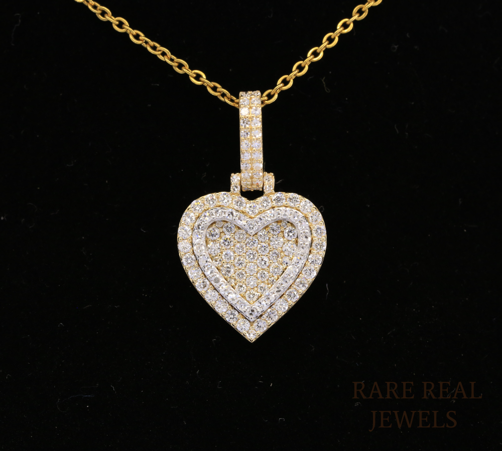 Diamond Heart Pendant Necklace, Double Heart Diamond Necklace, 14K Yellow Gold Heart Necklace, Romantic Gift for Her, Anniversary Jewelry
