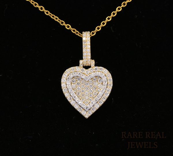Diamond Heart Pendant Necklace, Double Heart Diamond Necklace, 14K Yellow Gold Heart Necklace, Romantic Gift for Her, Anniversary Jewelry
