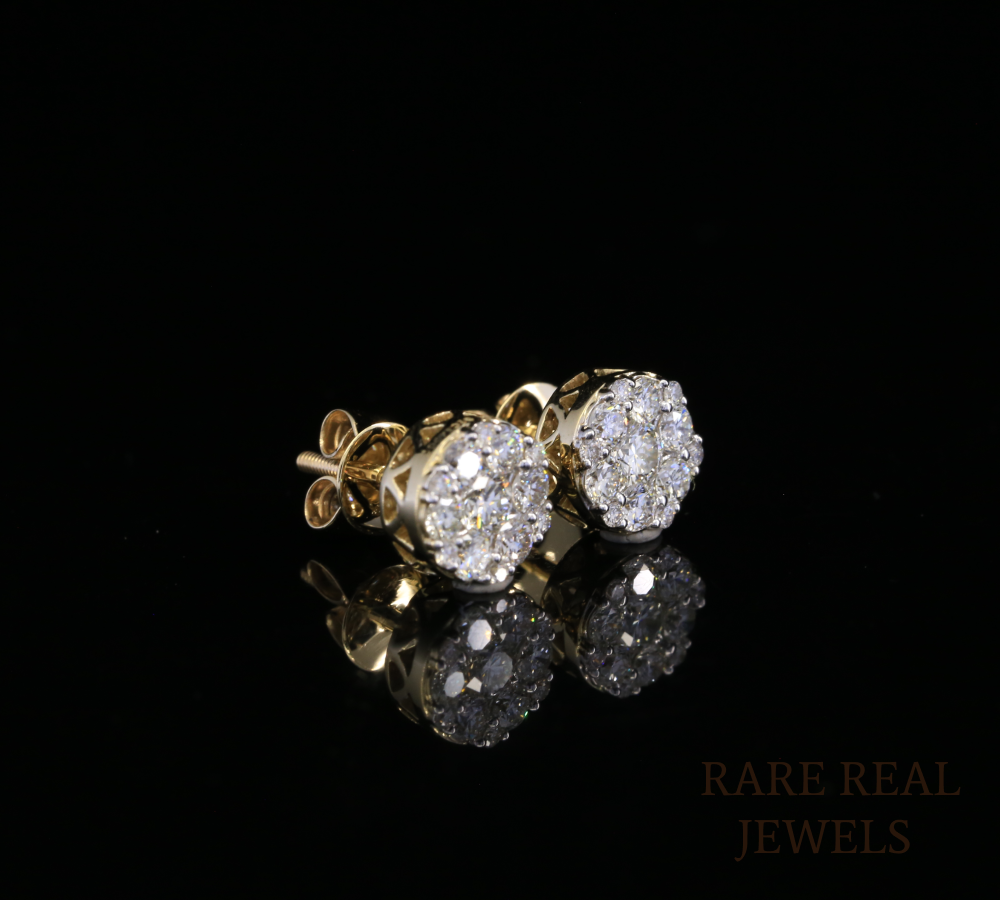 Diamond Cluster Stud Earrings, Round Diamond Floral Earrings, Cluster Diamond Earrings, Luxury Gold Stud Earrings, Gift for Her Secondary image