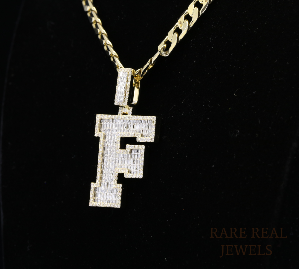 Diamond Letter F Pendant, Baguette Cut Diamond Initial Pendant, Personalized F Pendant, Diamond Initial Charm, Luxury Letter Pendant