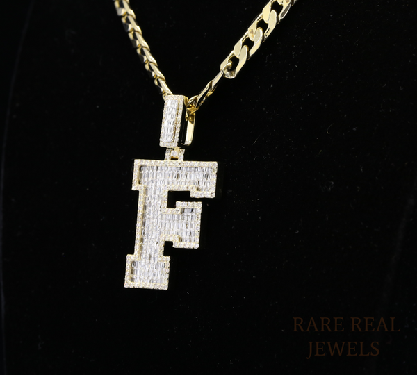 Diamond Letter F Pendant, Baguette Cut Diamond Initial Pendant, Personalized F Pendant, Diamond Initial Charm, Luxury Letter Pendant