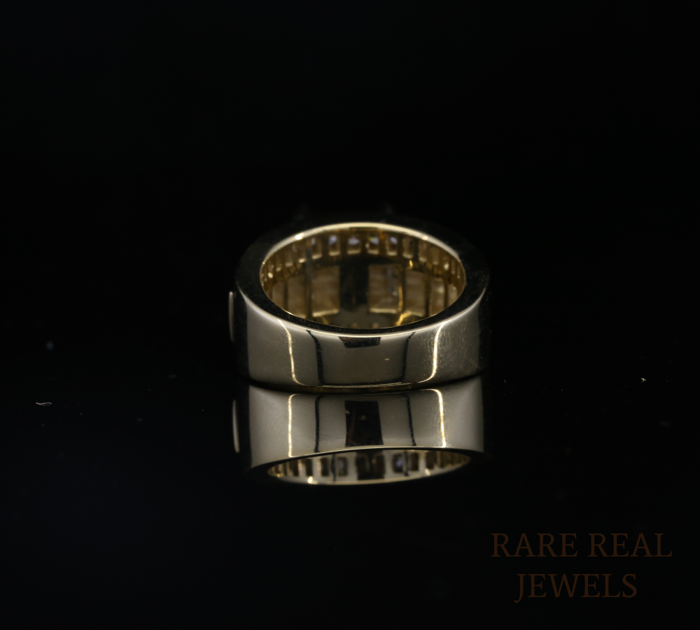 Men's Diamond Ring in Yellow Gold | Princess & Baguette Cut Diamond Statement Ring | Luxury Wedding Band | Diamond Cluster Ring for Him