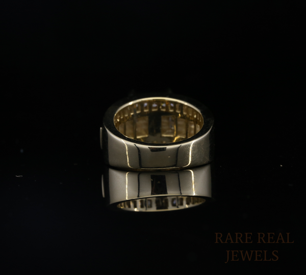Men's Diamond Ring in Yellow Gold | Princess & Baguette Cut Diamond Statement Ring | Luxury Wedding Band | Diamond Cluster Ring for Him