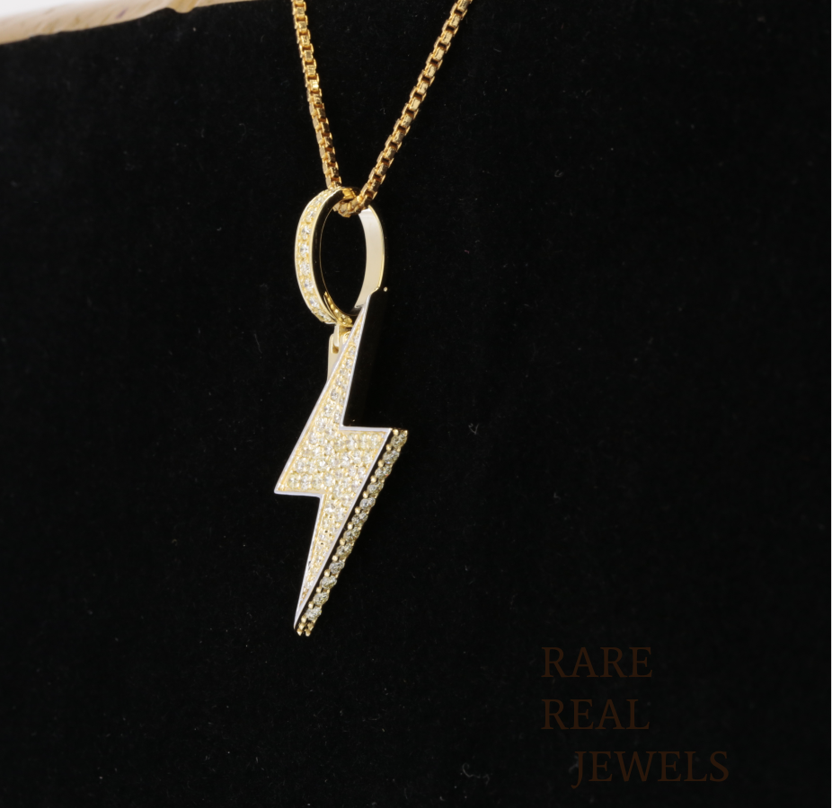 Diamond Lightning Bolt Pendant Necklace, Lightning Charm Necklace, Gold Diamond Thunderbolt Pendant, Minimalist Statement Jewelry Gift for Her Him