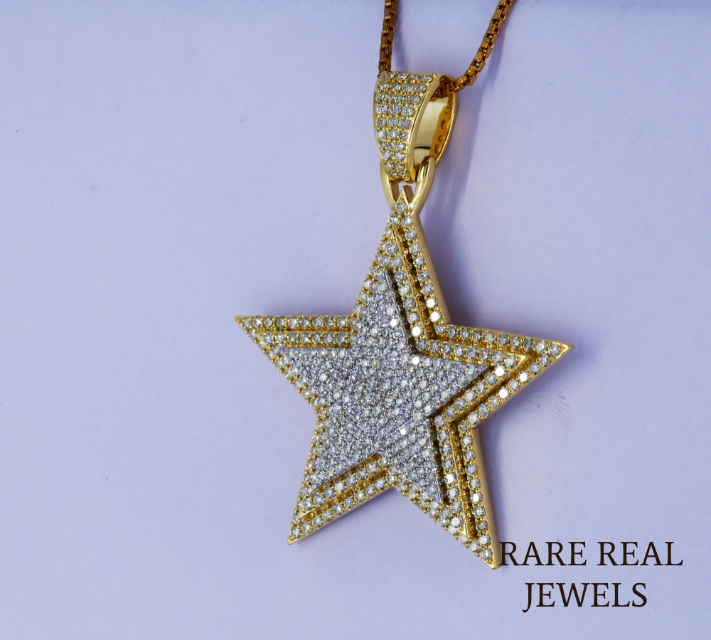 Iced Out Star Pendant Necklace | Diamond Star Charm Pendant | Gold CZ Star Necklace | Hip Hop Jewelry for Men Women | Celebrity Inspired Pendant
