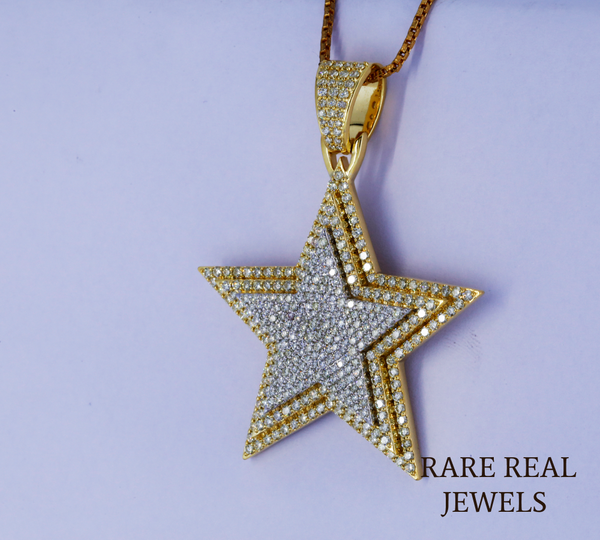 Iced Out Star Pendant Necklace | Diamond Star Charm Pendant | Gold CZ Star Necklace | Hip Hop Jewelry for Men Women | Celebrity Inspired Pendant
