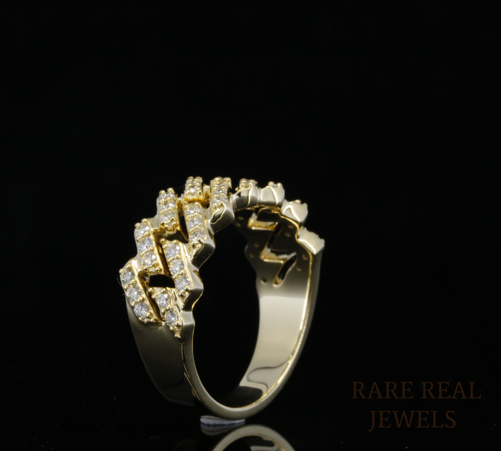 Diamond Link Statement Ring | Yellow Gold Diamond Chain Ring | Pave Diamond Fashion Ring | Luxury Cuban Link Ring | Modern Diamond Band