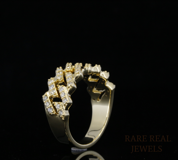 Diamond Link Statement Ring | Yellow Gold Diamond Chain Ring | Pave Diamond Fashion Ring | Luxury Cuban Link Ring | Modern Diamond Band