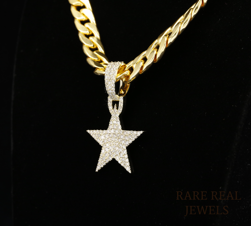 Diamond Star Pendant Necklace, Pave Diamond Star Charm, Gold Star Necklace, Celestial Jewelry Gift for Her, North Star Pendant, Luxury Diamond Jewelry
