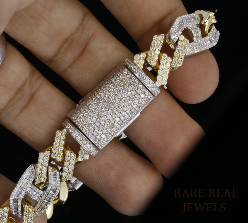 Two-Tone Diamond Cuban Link Bracelet | Heavy Pave Diamond Chain Bracelet in Yellow & White Gold