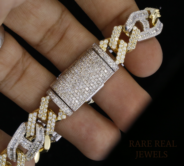 Two-Tone Diamond Cuban Link Bracelet | Heavy Pave Diamond Chain Bracelet in Yellow & White Gold